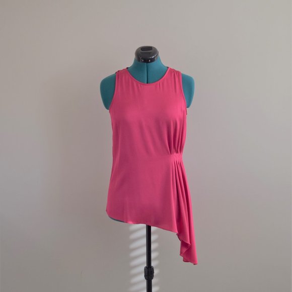 Silk Trina Turk Hot Pink Asymmetrical Flowy Pleated Tank Top - Picture 1 of 9